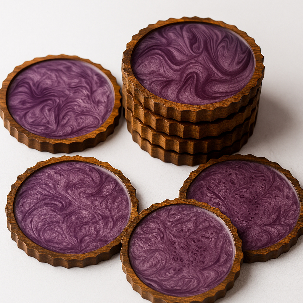 Handcrafted Purple Swirl set of 4 Wooden Coasters