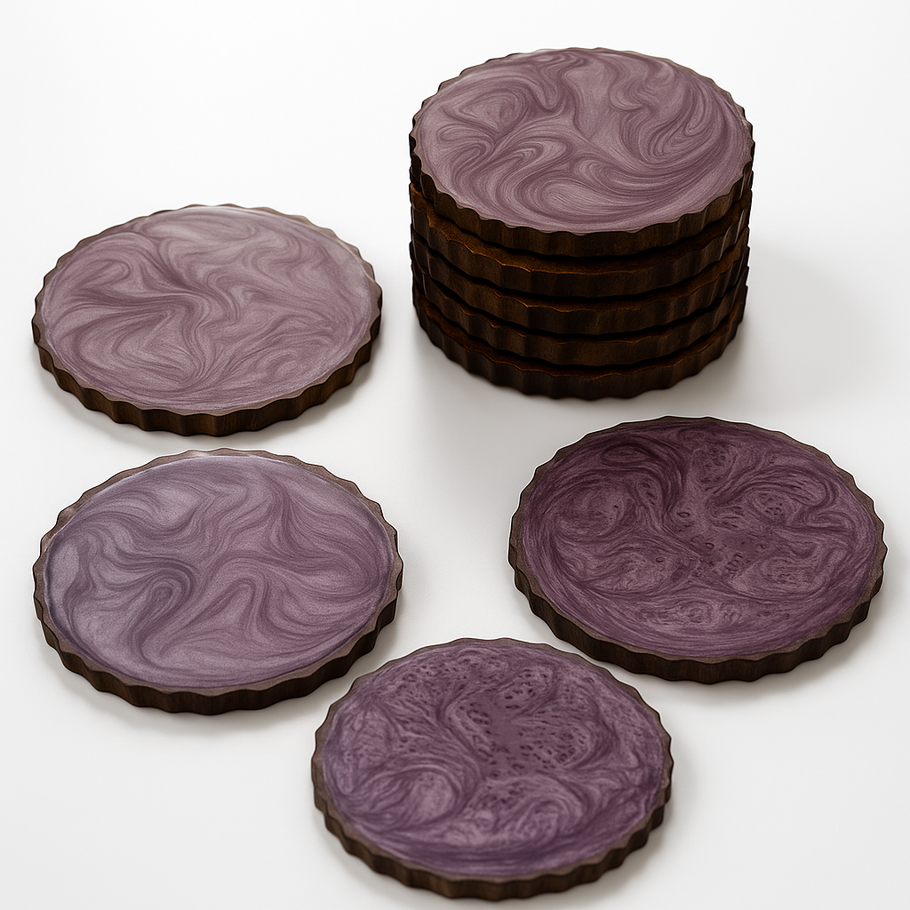 Handcrafted Purple Swirl set of 4 Wooden Coasters