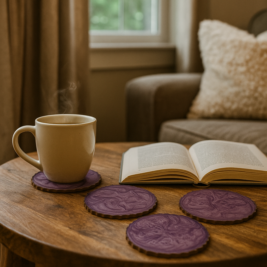 Handcrafted Purple Swirl set of 4 Wooden Coasters