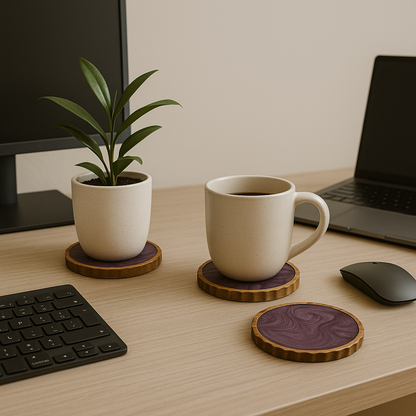 Handcrafted Purple Swirl set of 4 Wooden Coasters