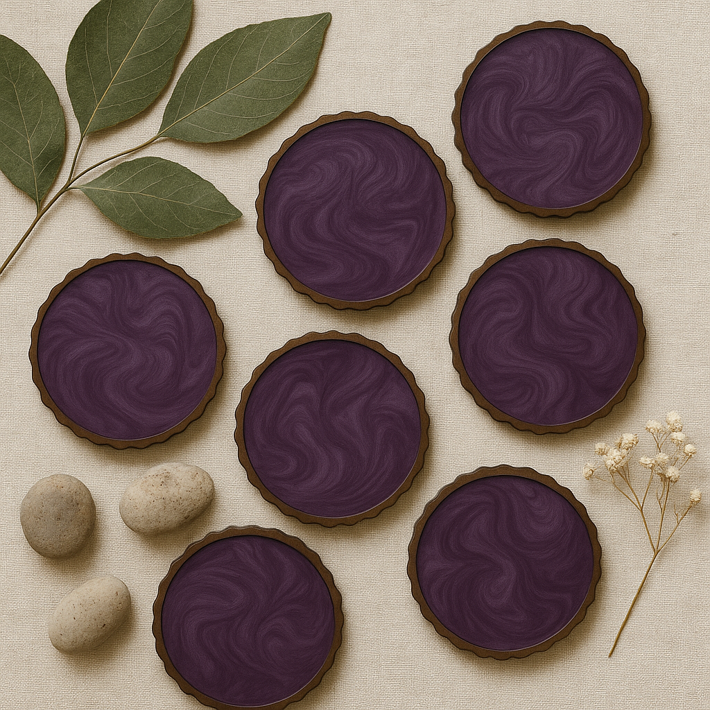 Handcrafted Purple Swirl set of 4 Wooden Coasters