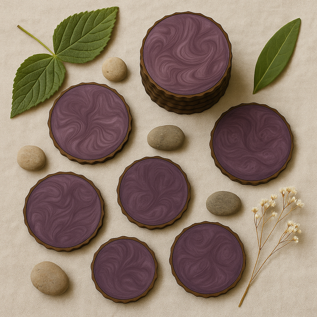 Handcrafted Purple Swirl set of 4 Wooden Coasters