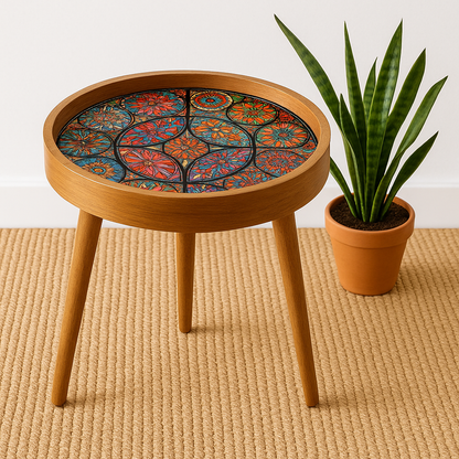 Handmade Mango Wood Floral Side Table