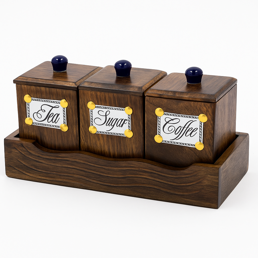 Wooden Tea Coffee Sugar Jar Container