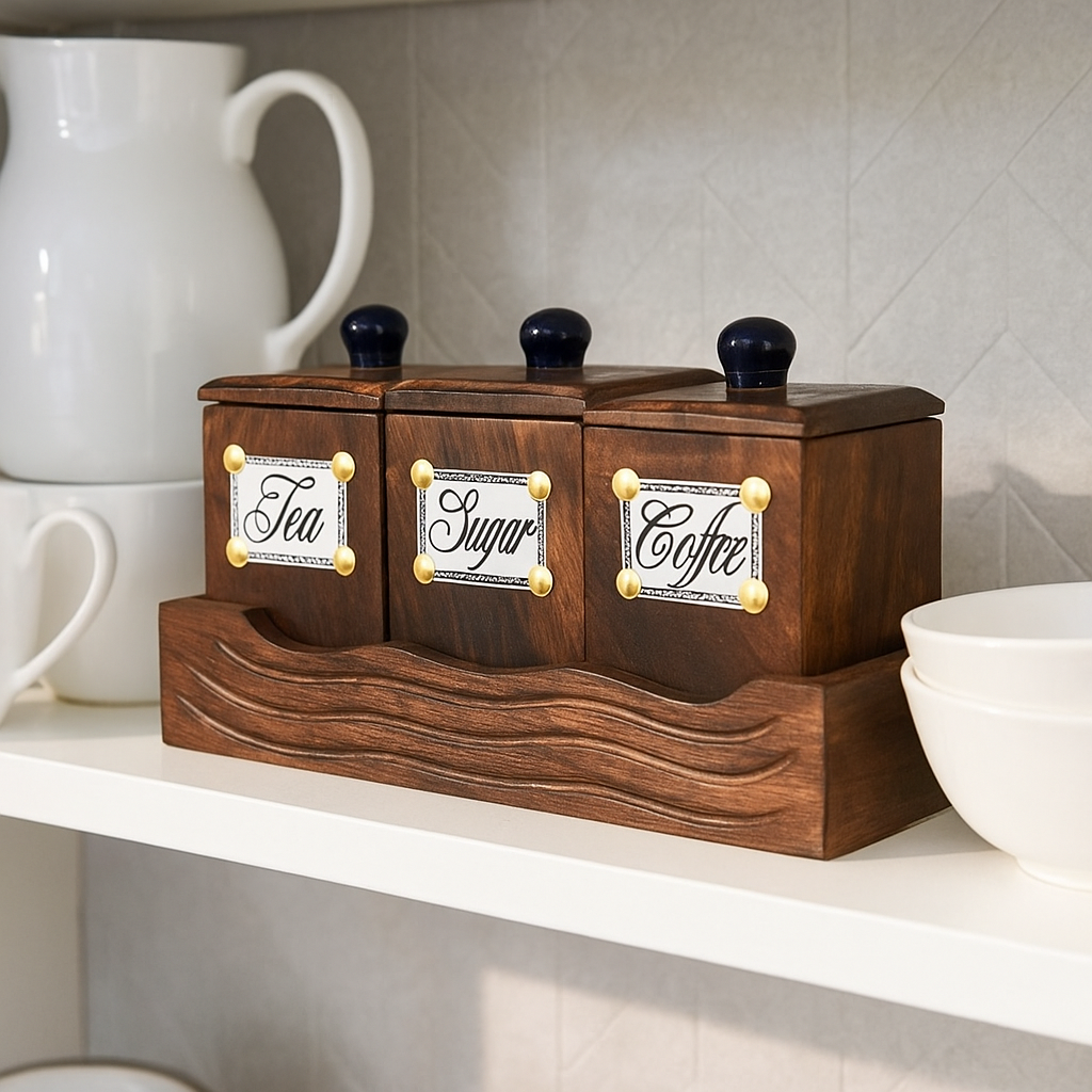 Wooden Tea Coffee Sugar Jar Container