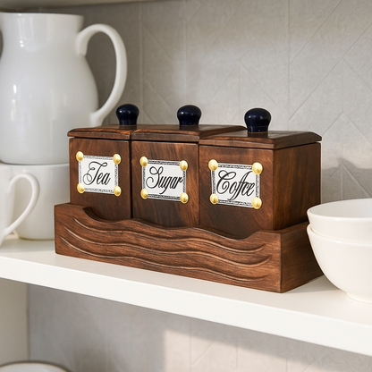 Wooden Tea Coffee Sugar Jar Container