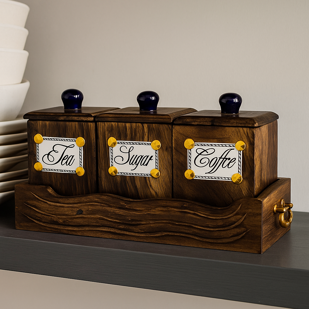 Wooden Tea Coffee Sugar Jar Container