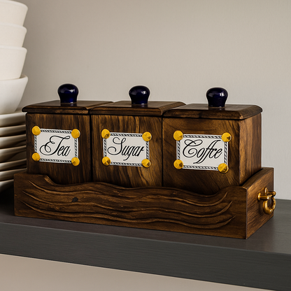 Wooden Tea Coffee Sugar Jar Container