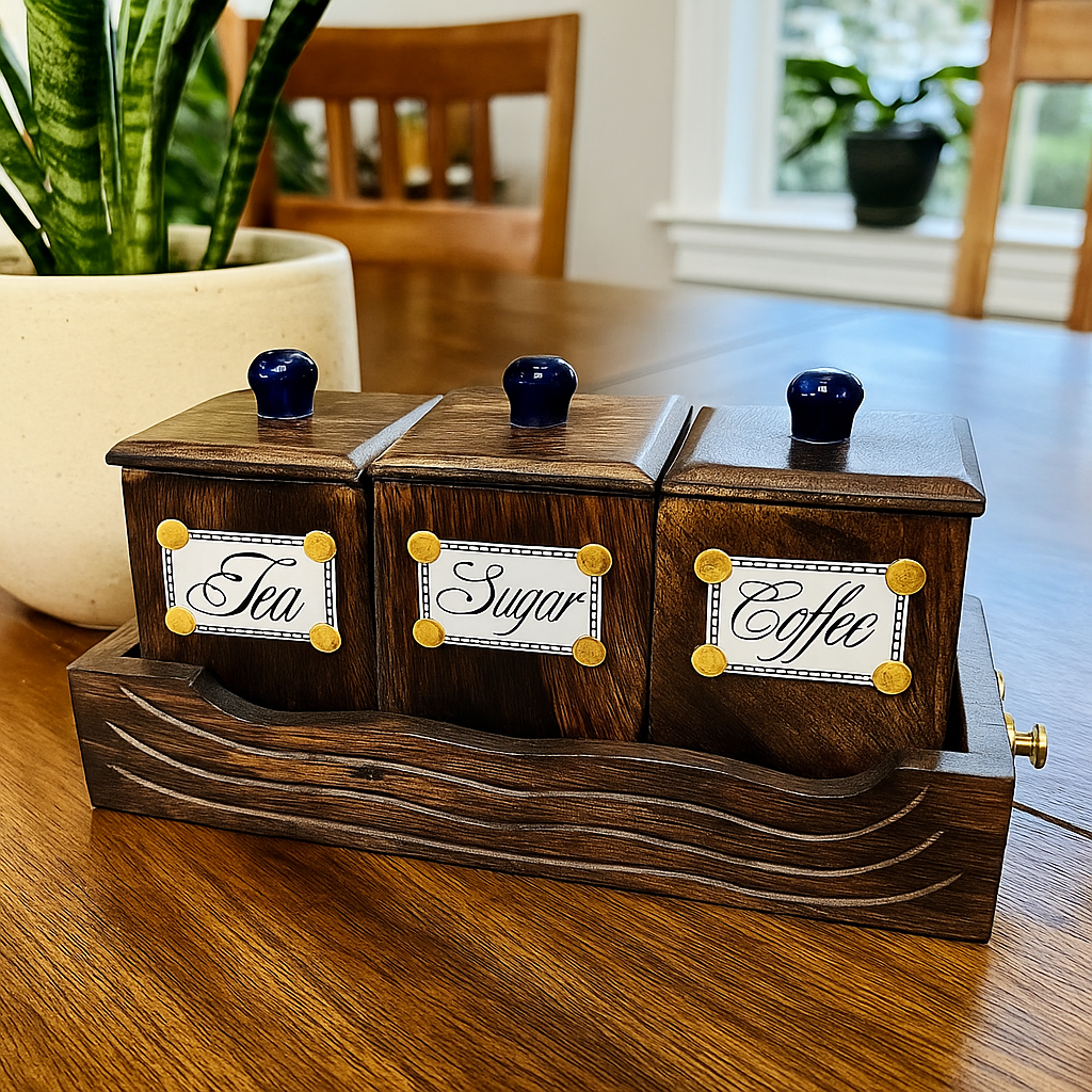 Wooden Tea Coffee Sugar Jar Container