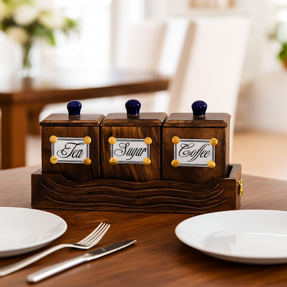 Wooden Tea Coffee Sugar Jar Container