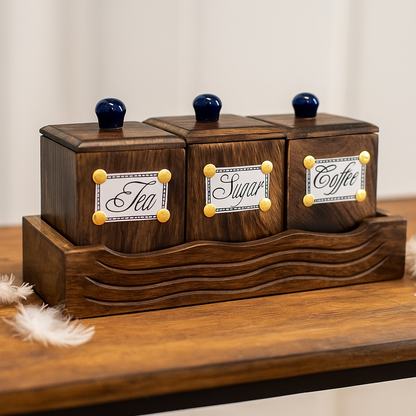 Wooden Tea Coffee Sugar Jar Container