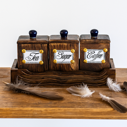 Wooden Tea Coffee Sugar Jar Container