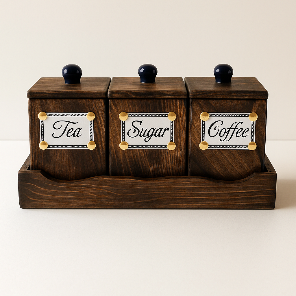 Wooden Tea Coffee Sugar Jar Container
