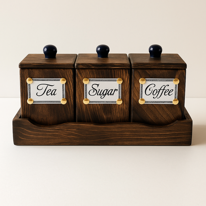 Wooden Tea Coffee Sugar Jar Container