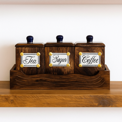 Wooden Tea Coffee Sugar Jar Container