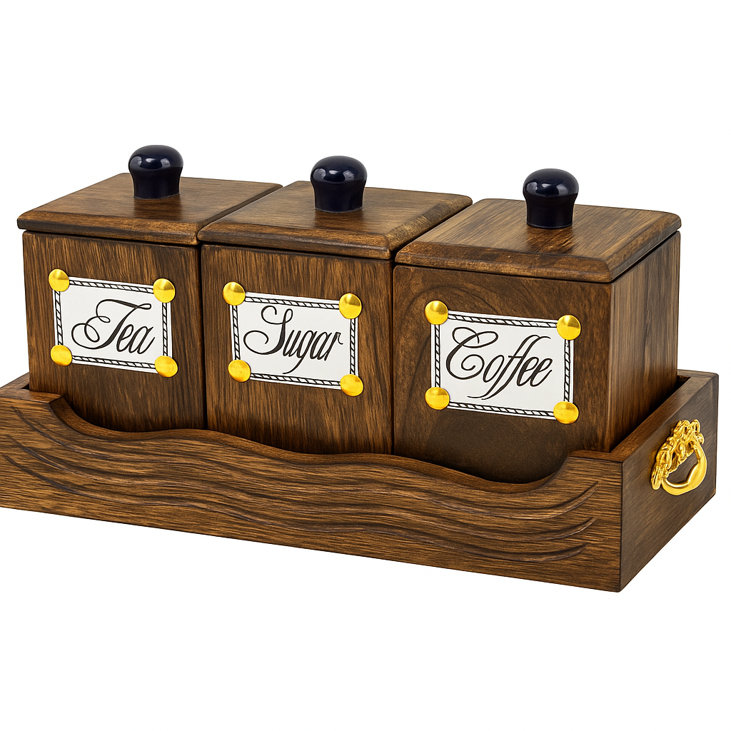 Wooden Tea Coffee Sugar Jar Container