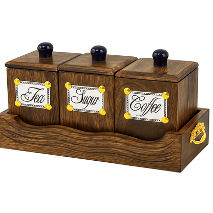 Wooden Tea Coffee Sugar Jar Container