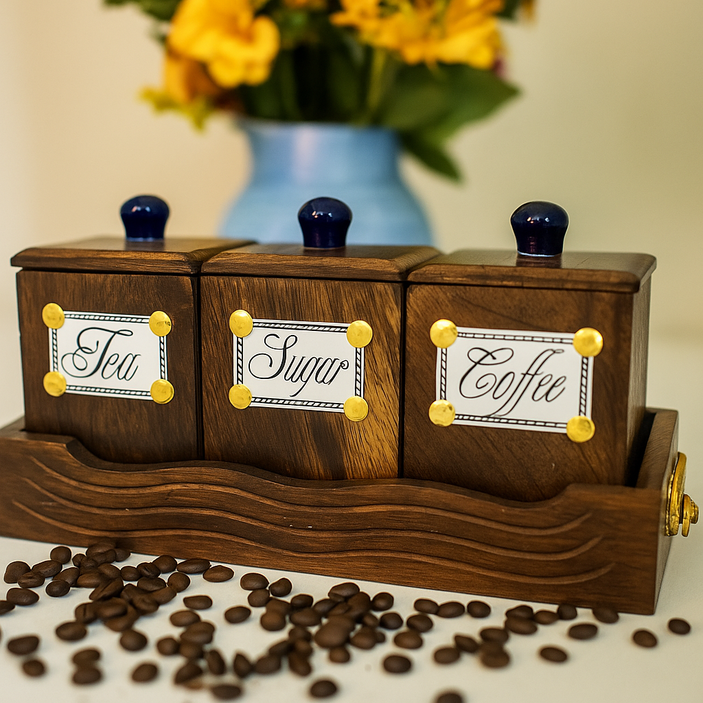 Wooden Tea Coffee Sugar Jar Container