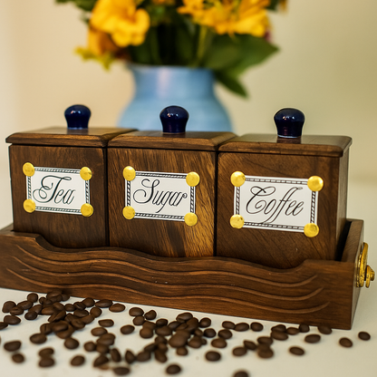 Wooden Tea Coffee Sugar Jar Container