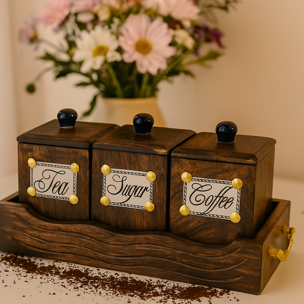 Wooden Tea Coffee Sugar Jar Container