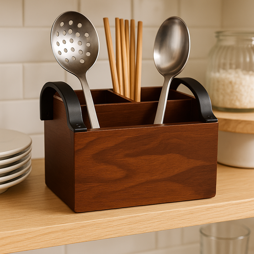 Engraved Wooden Cutlery Napkin Holder