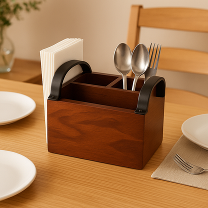 Engraved Wooden Cutlery Napkin Holder