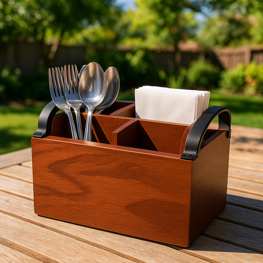 Engraved Wooden Cutlery Napkin Holder