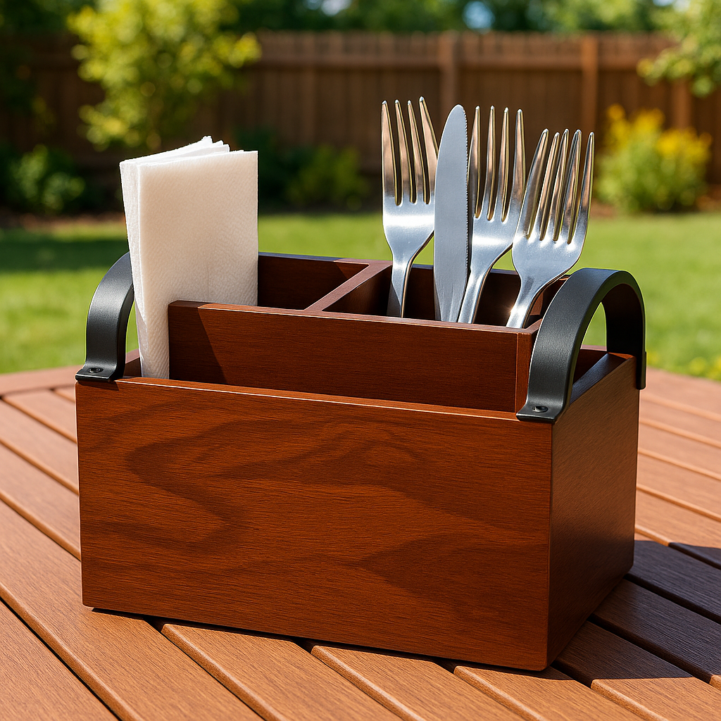 Engraved Wooden Cutlery Napkin Holder