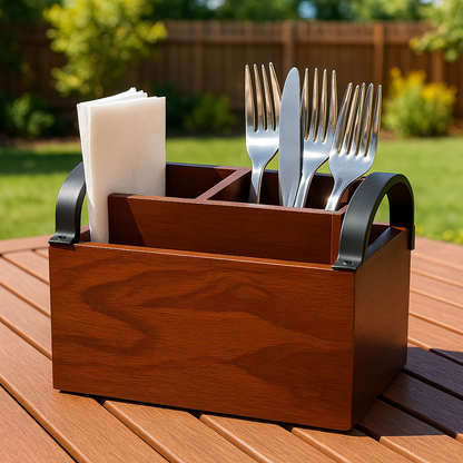 Engraved Wooden Cutlery Napkin Holder