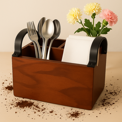 Engraved Wooden Cutlery Napkin Holder