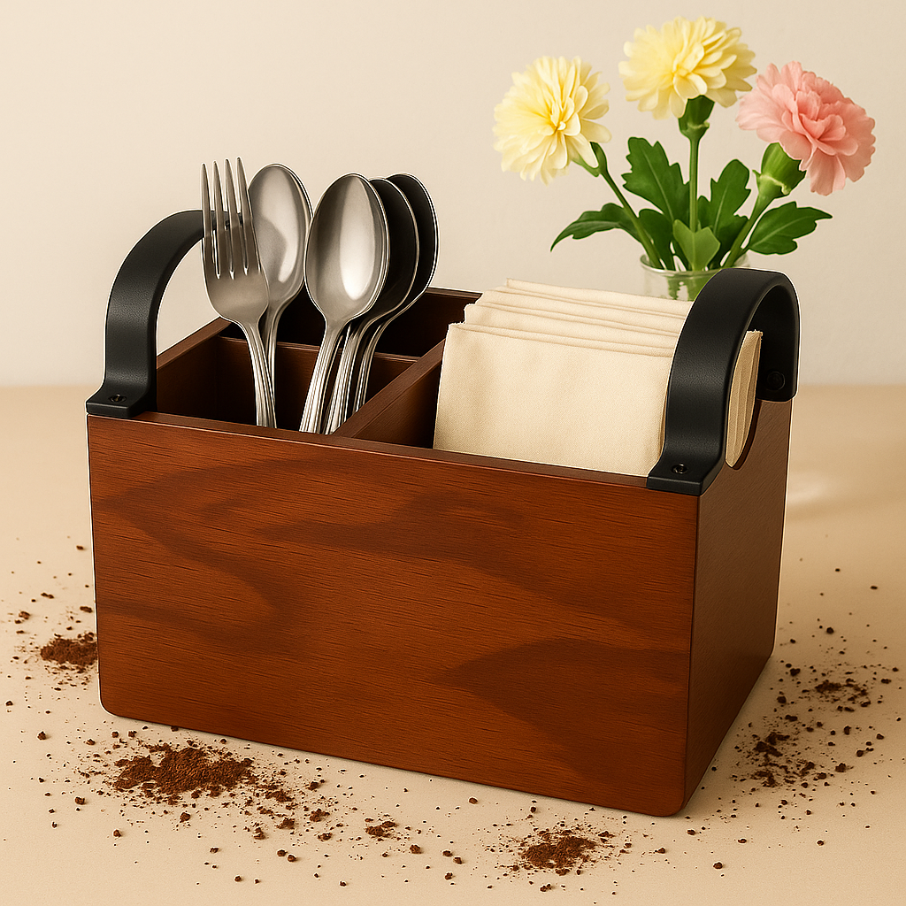 Engraved Wooden Cutlery Napkin Holder