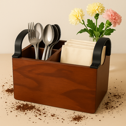 Engraved Wooden Cutlery Napkin Holder