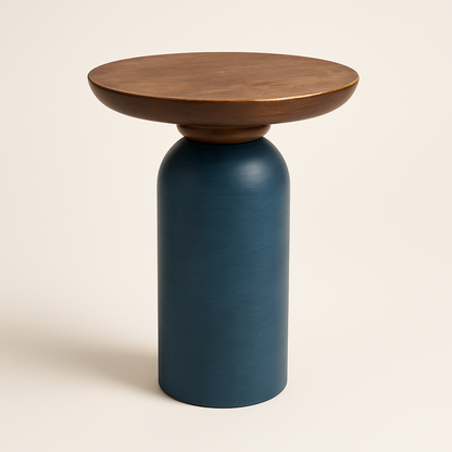 Matte Blue Round Wooden Coffee Table – Small Accent Side Table for Living Room & Bedroom