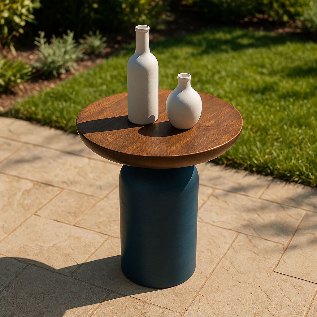 Matte Blue Round Wooden Coffee Table – Small Accent Side Table for Living Room & Bedroom