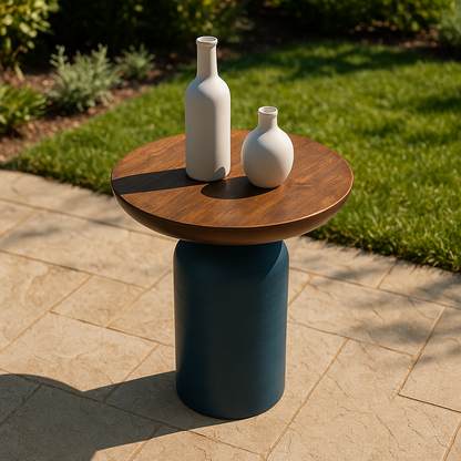 Matte Blue Round Wooden Coffee Table – Small Accent Side Table for Living Room & Bedroom