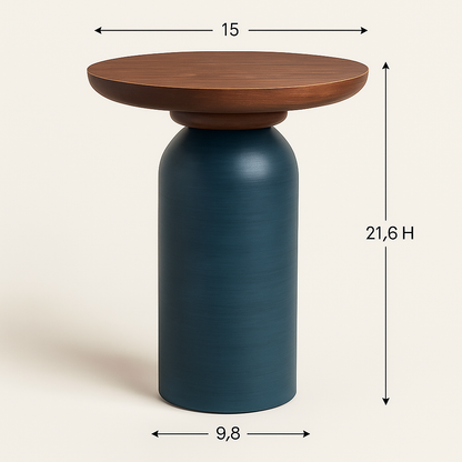 Matte Blue Round Wooden Coffee Table – Small Accent Side Table for Living Room & Bedroom
