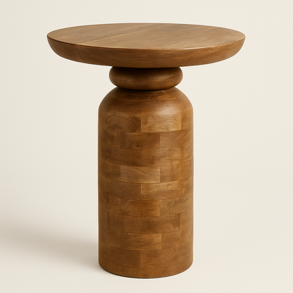 Solid Natural Wood Bedside Round Console Table