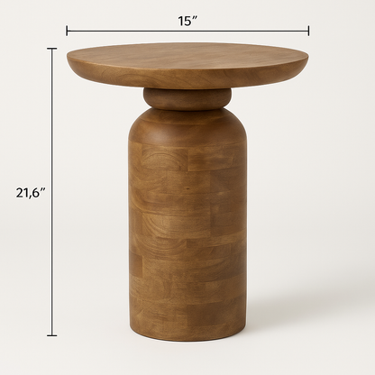 Solid Natural Wood Bedside Round Console Table