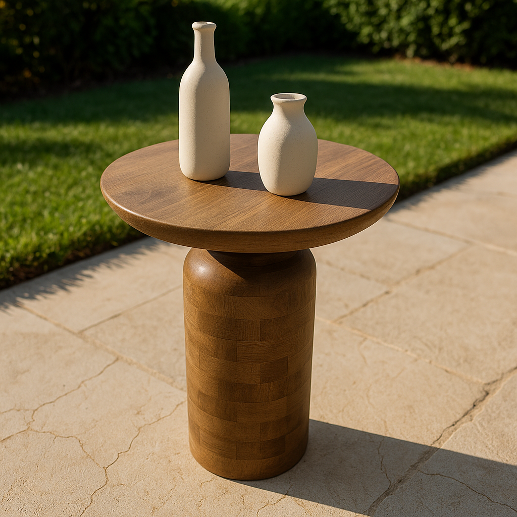 Round Solid Wooden Coffee Table for Indoor and Outdoor Purposes