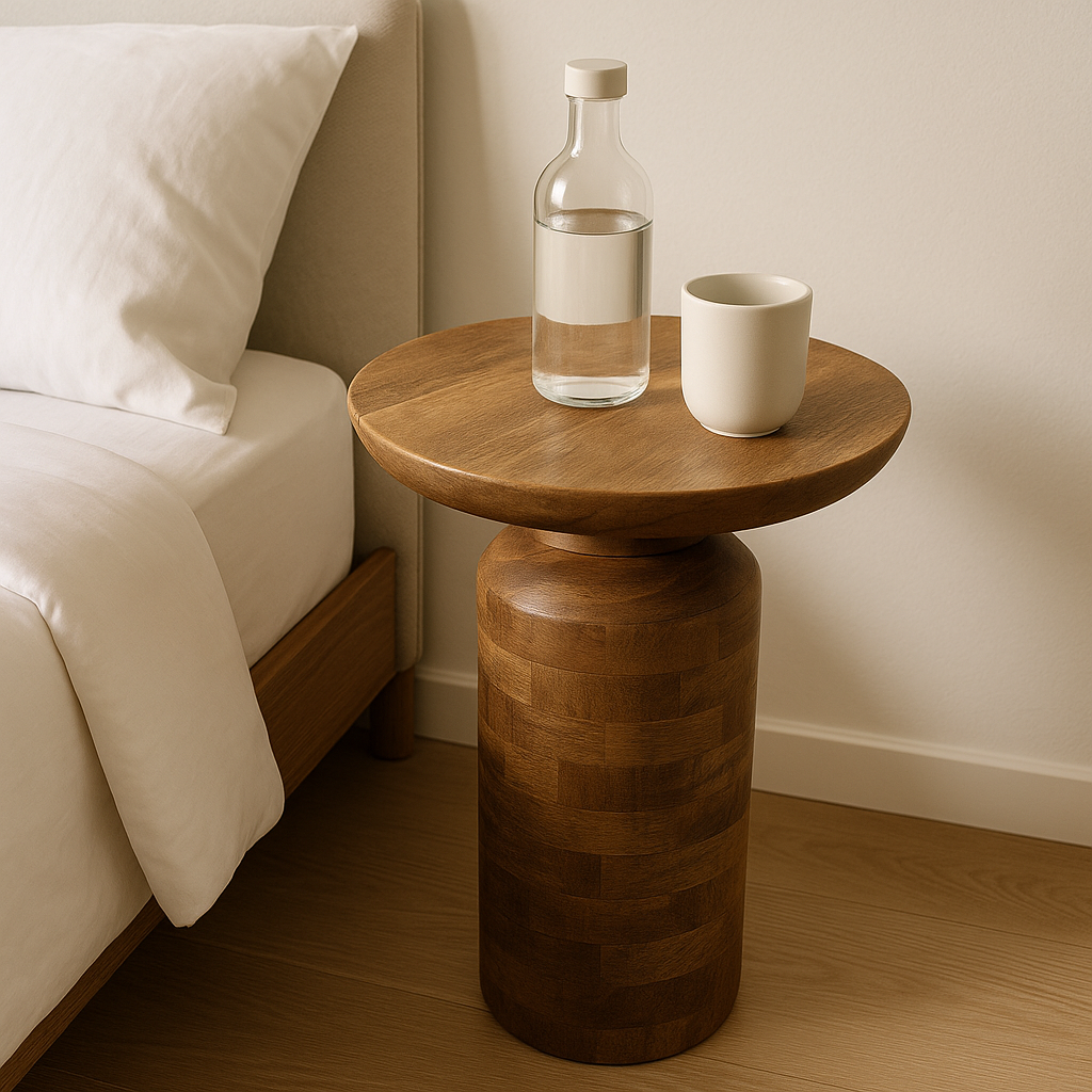 Solid Natural Wood Bedside Round Console Table