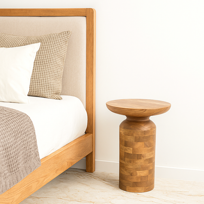 Solid Natural Wood Bedside Round Console Table