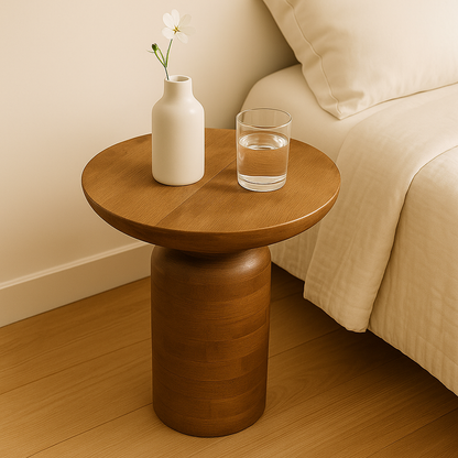 Solid Natural Wood Bedside Round Console Table