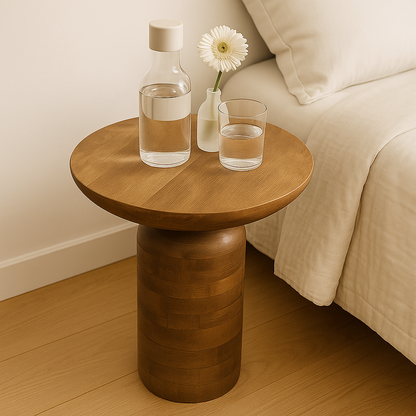 Solid Natural Wood Bedside Round Console Table