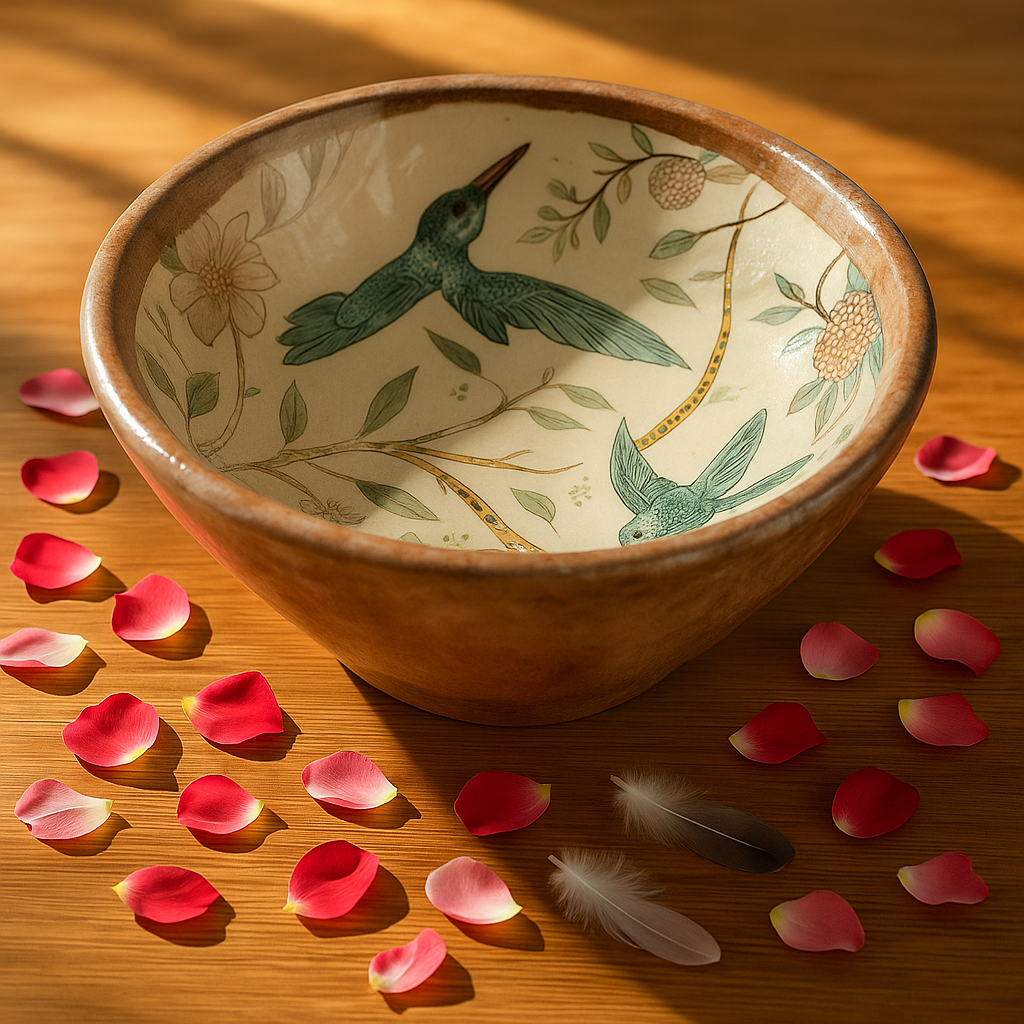Handcrafted HummingBird Wooden Bowl
