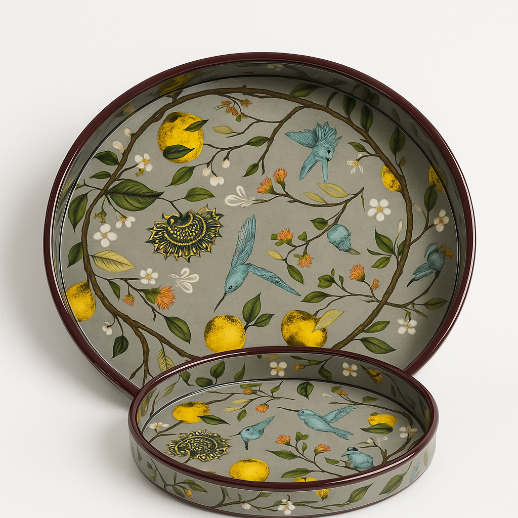 Round Hand Painted Resin Bird Platter