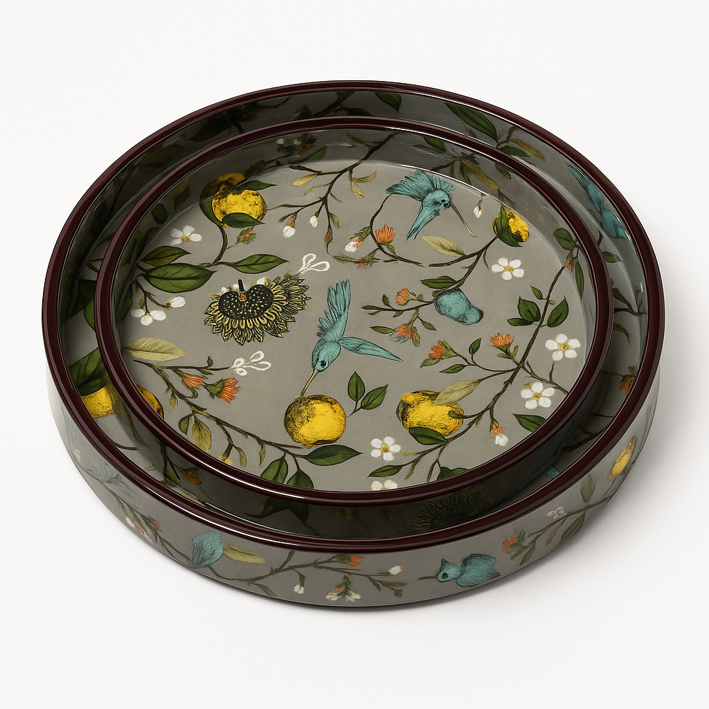 Round Hand Painted Resin Bird Platter