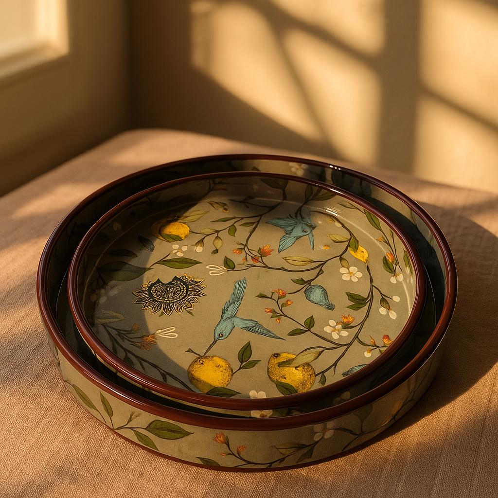 Round Hand Painted Resin Bird Platter