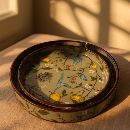 Round Hand Painted Resin Bird Platter