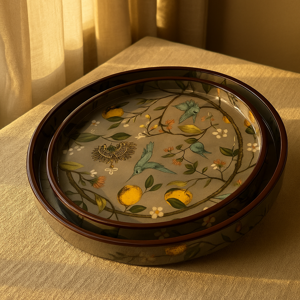 Round Hand Painted Resin Bird Platter