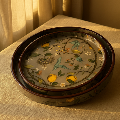 Round Hand Painted Resin Bird Platter